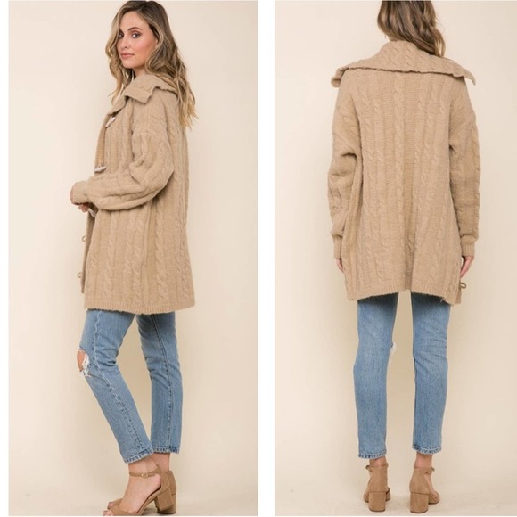 NEW RAGA Timber Trail Toggle Tan Cable Knit Cardigan - Picture 1 of 15